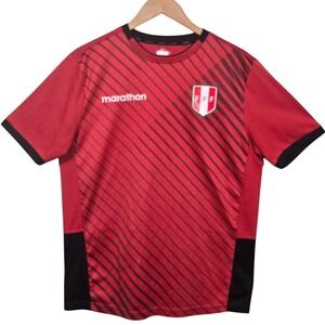 Marathon Peru National Football Soccer Jersey Shirt Mens Medium Red FPF Marathon